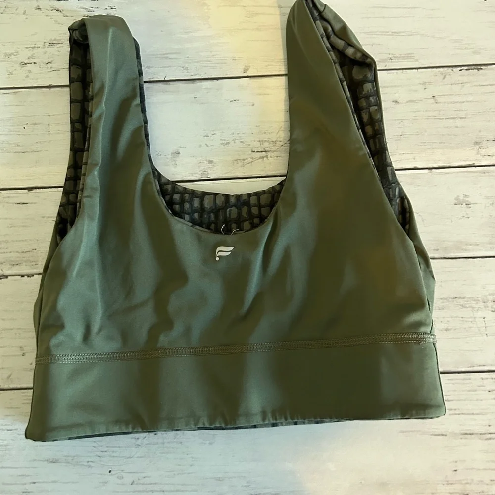 Fabletics Sports Bra Women's Medium Green Reversible Animal Print Solid